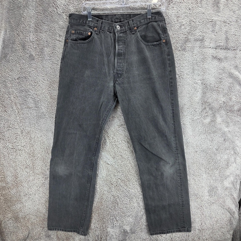 VTG Levis 501 Jeans Mens Gray Charcoal Wash Button Fly Made In USA Fits 30x28